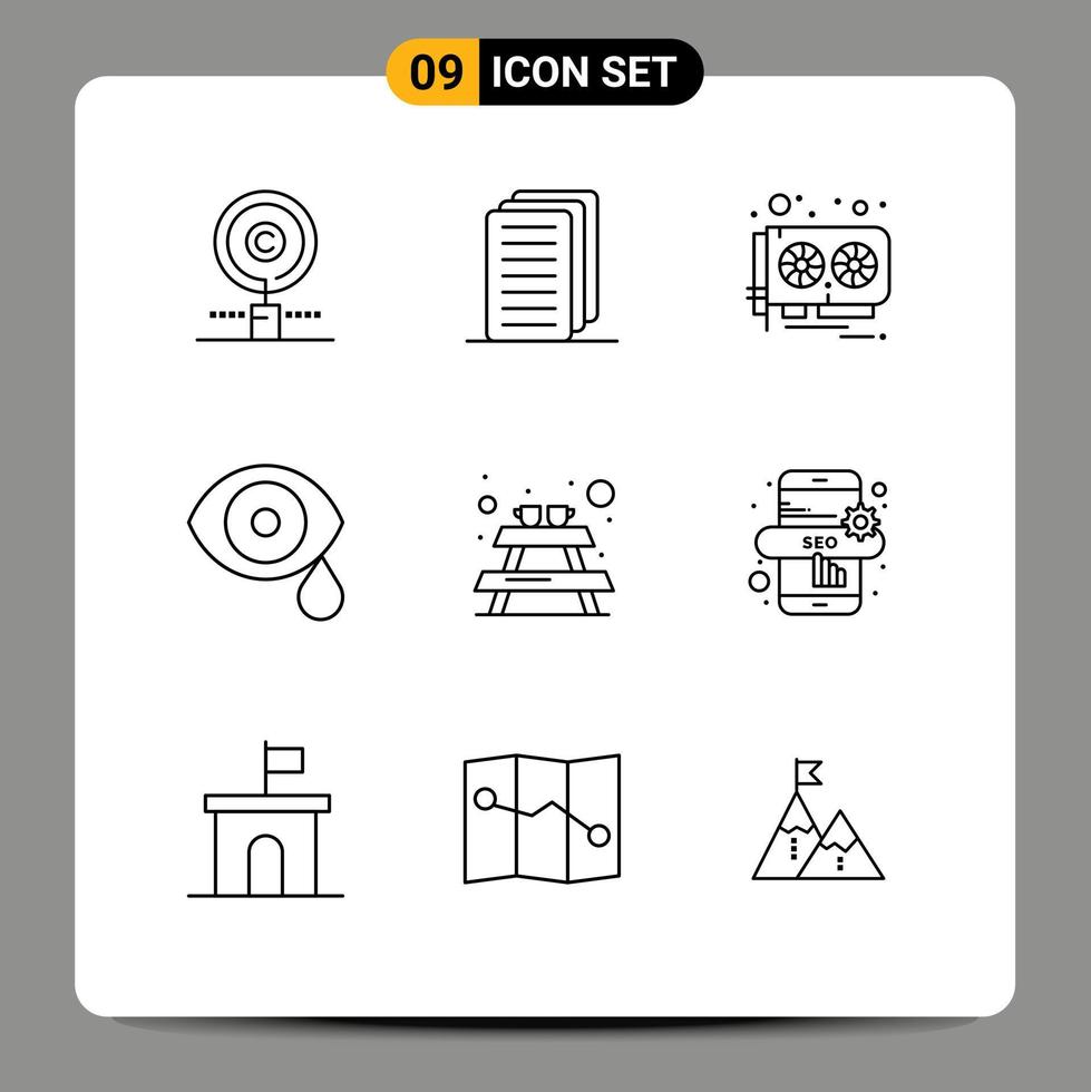 User Interface Pack of 9 Basic Outlines of bench science card lab biology Editable Vector Design Elements