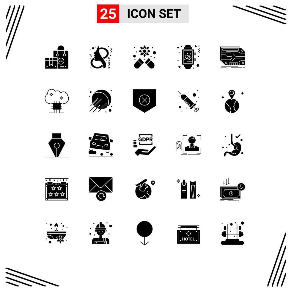 Group of 25 Solid Glyphs Signs and Symbols for wedding time symbol love science Editable Vector Design Elements