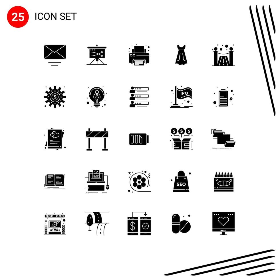 25 Thematic Vector Solid Glyphs and Editable Symbols of services design fax wedding dress Editable Vector Design Elements