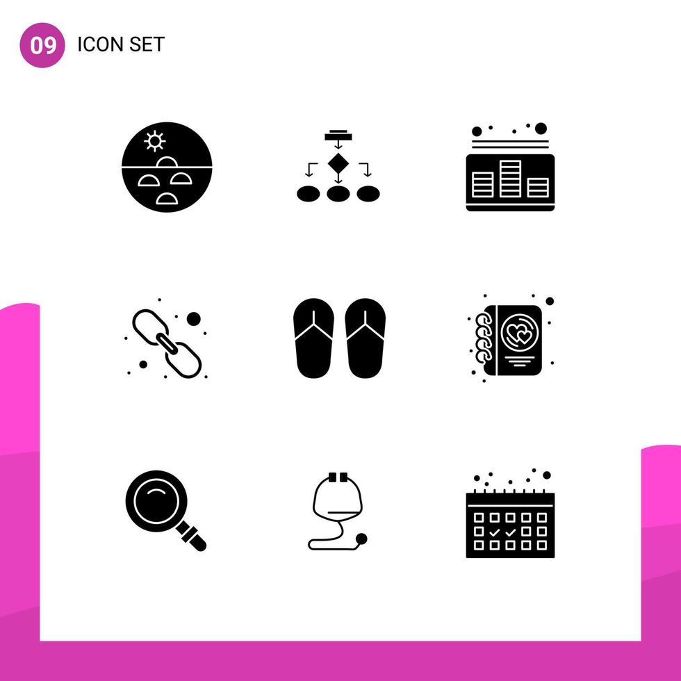 Solid Glyph Pack of 9 Universal Symbols of hyperlink music data architecture level audio Editable Vector Design Elements