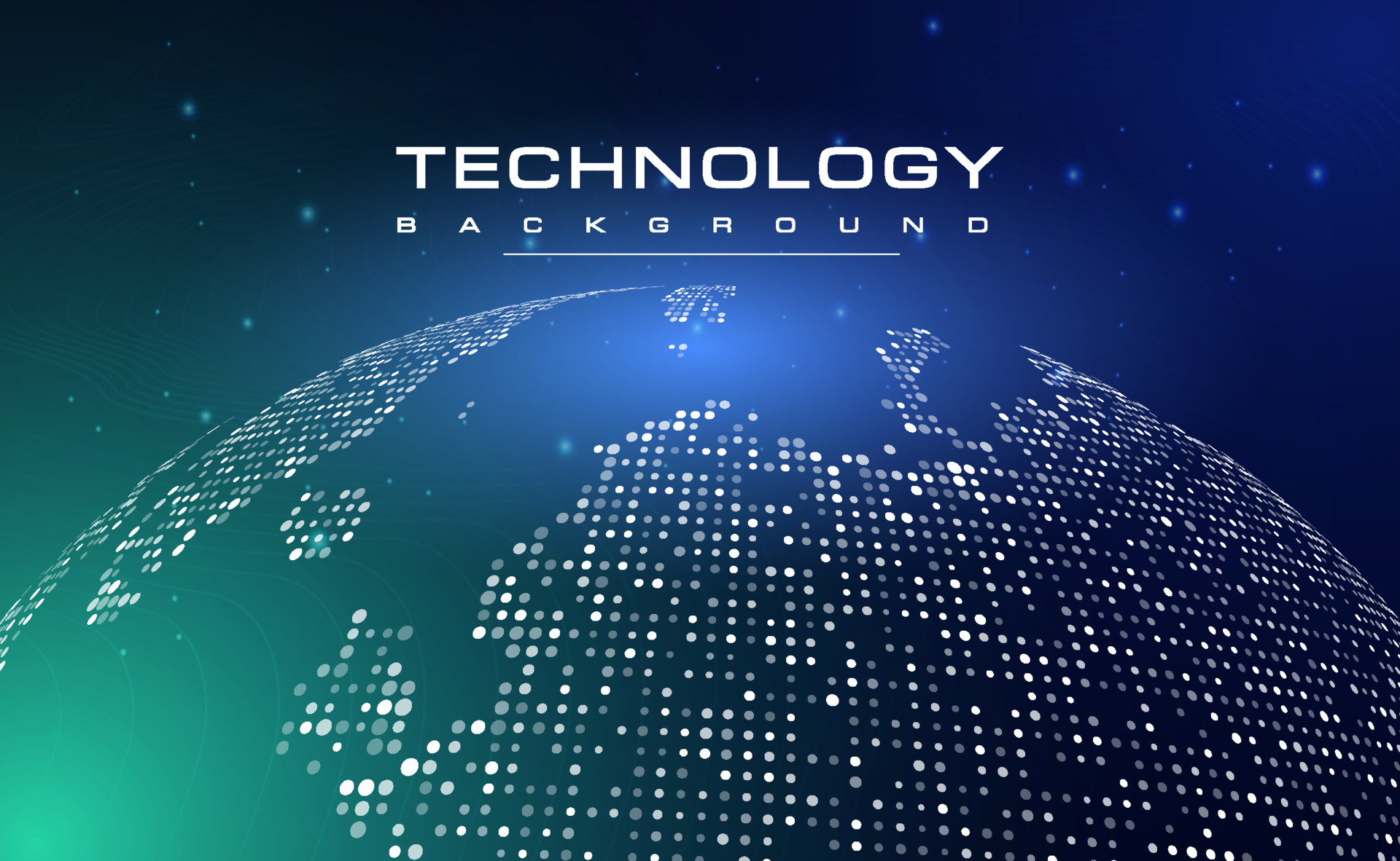 Digital technology blue green background, online cyber media world map