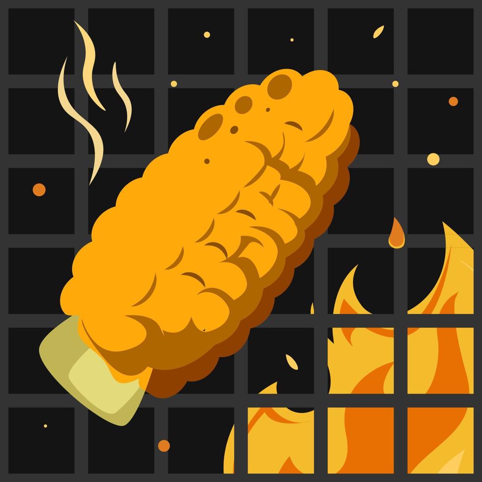 illustration of grilled corn being roasted on a grill net vector