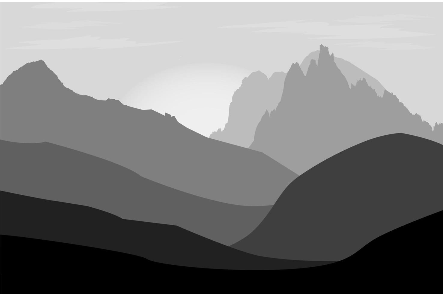 black and white outlines of mountains vector