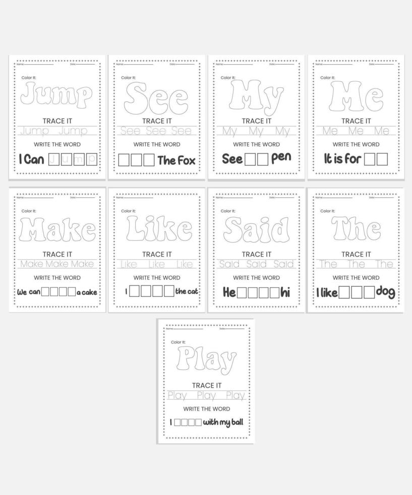 Sight Words Tracing Worksheets vector