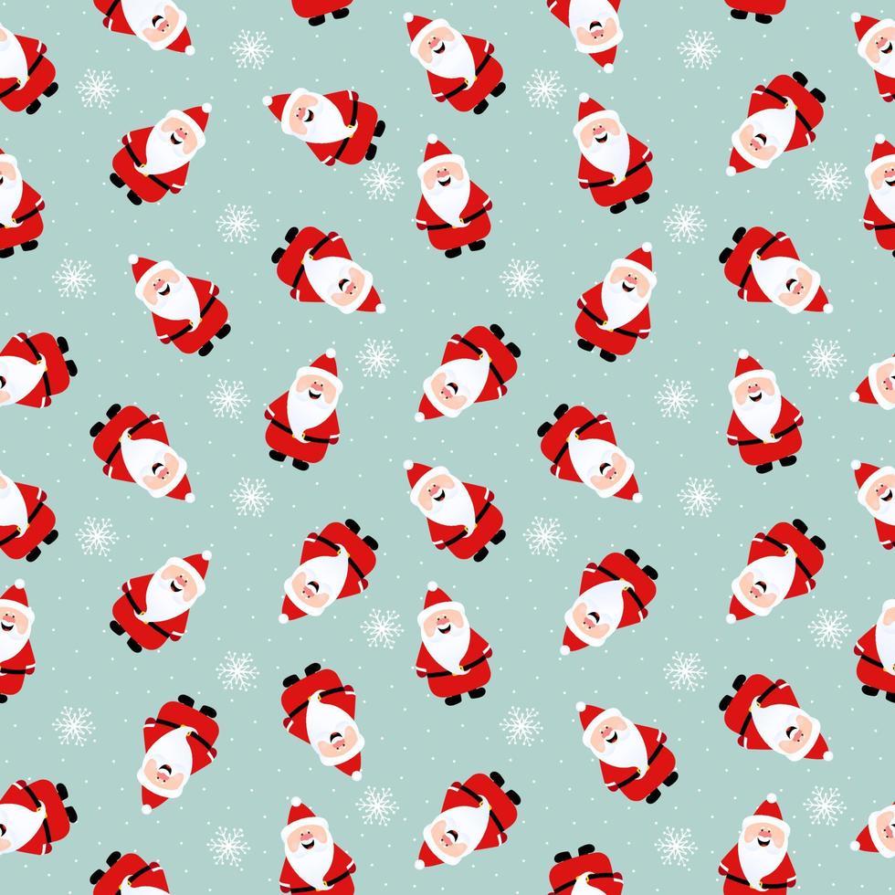 Funny Santa Claus seamless pattern. Cartoon pattern with Santa Claus and snowflakes vector