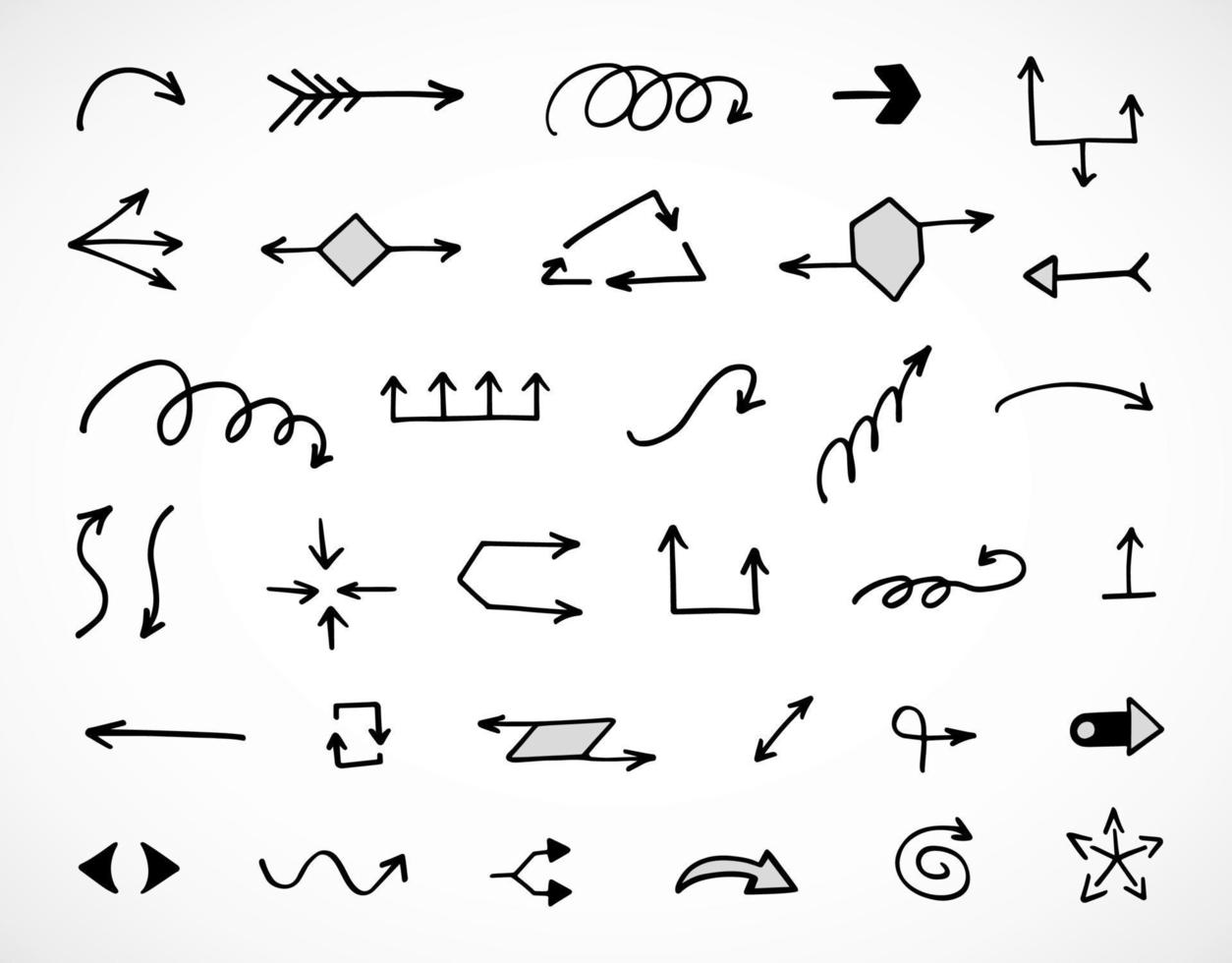 Vector set of hand drawn arrows, elements for presentation