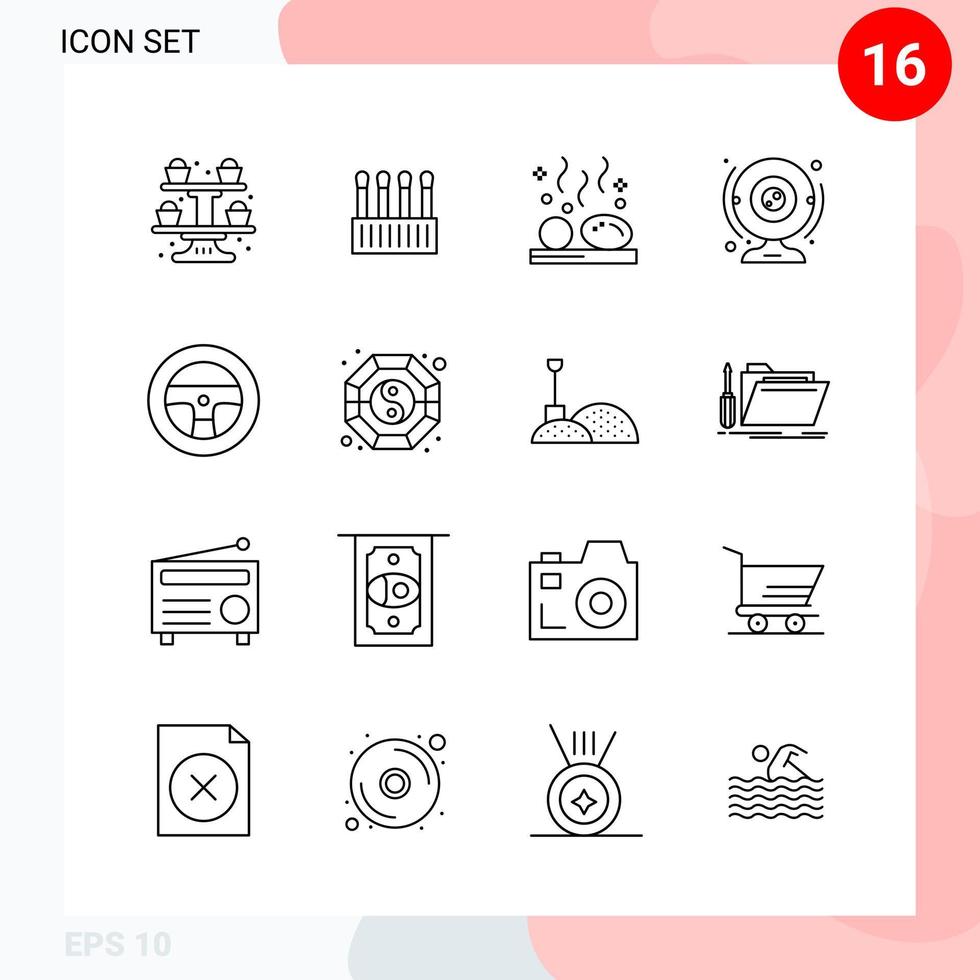 Vector Pack of 16 Icons in Line Style Creative Outline Pack isolated on White Background for Web and Mobile Creative Black Icon vector background