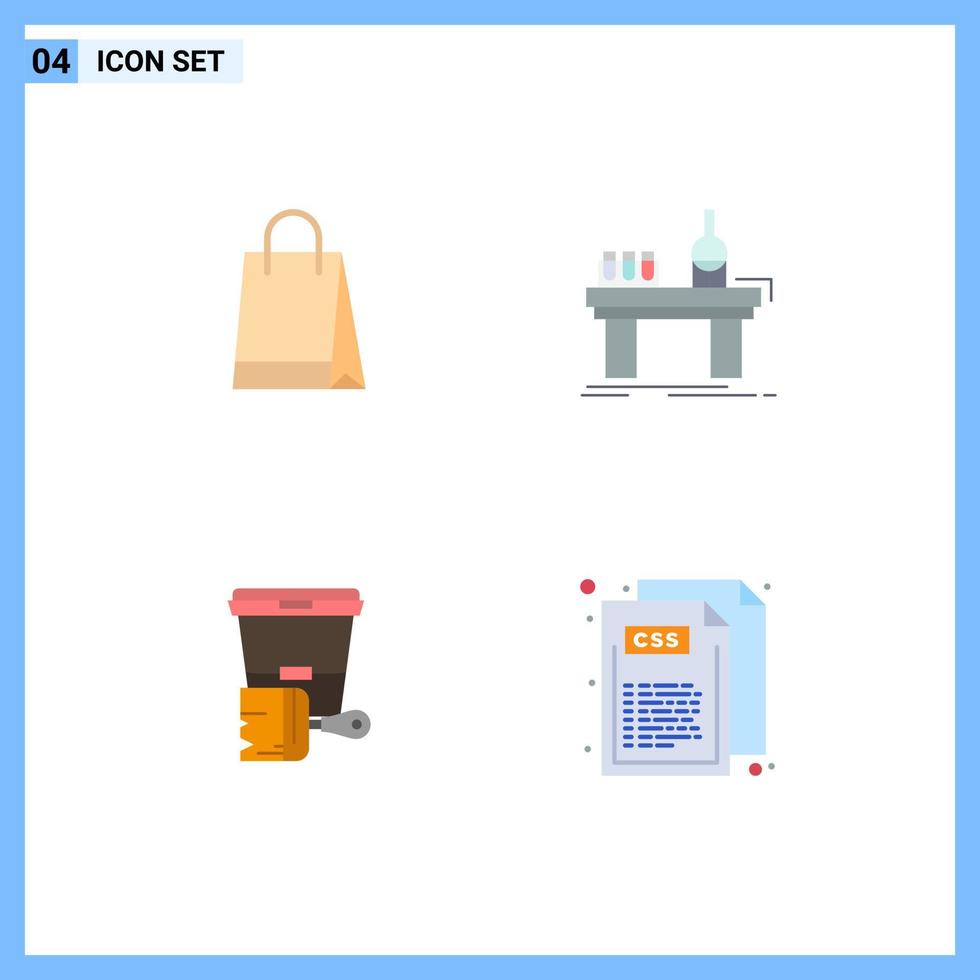 Pack of 4 creative Flat Icons of bag paint buy lab color Editable Vector Design Elements