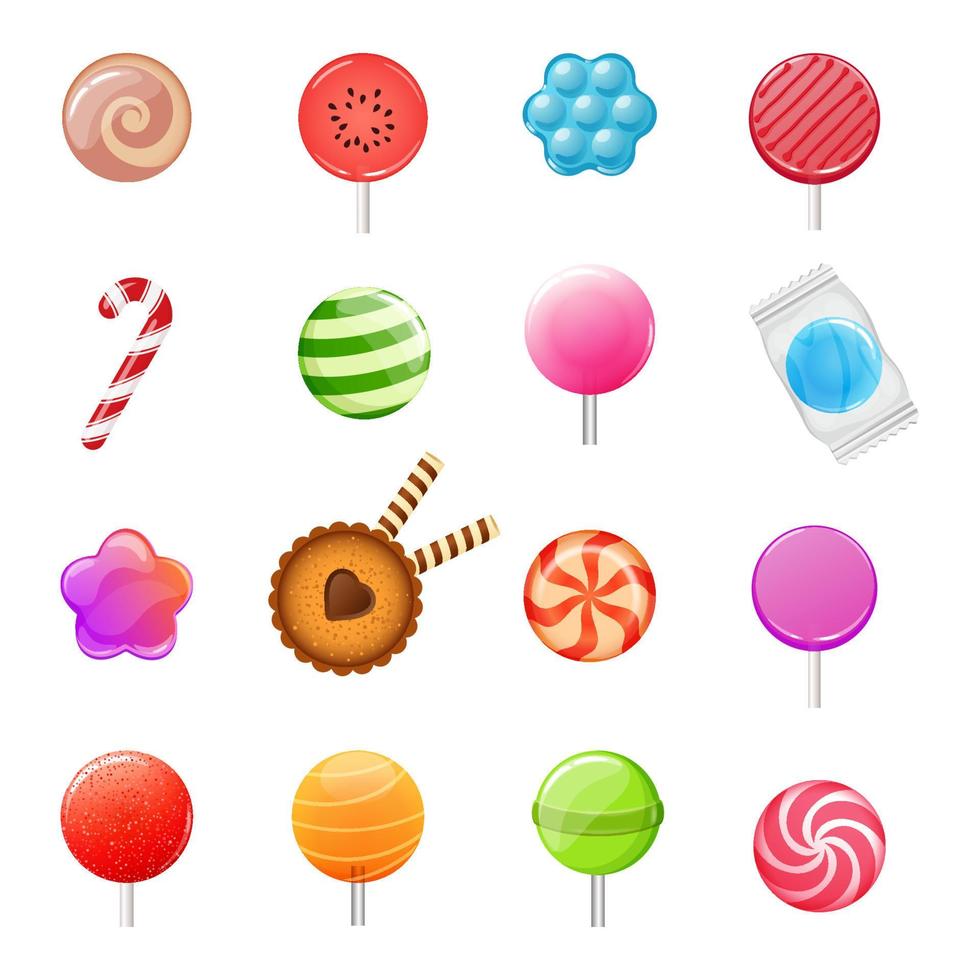 colección de dulces, conjunto vectorial de dulces, dragee, lollipop vector