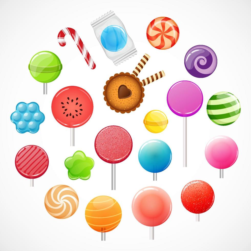 Candy collection, vector set of sweets, dragee, lollipop