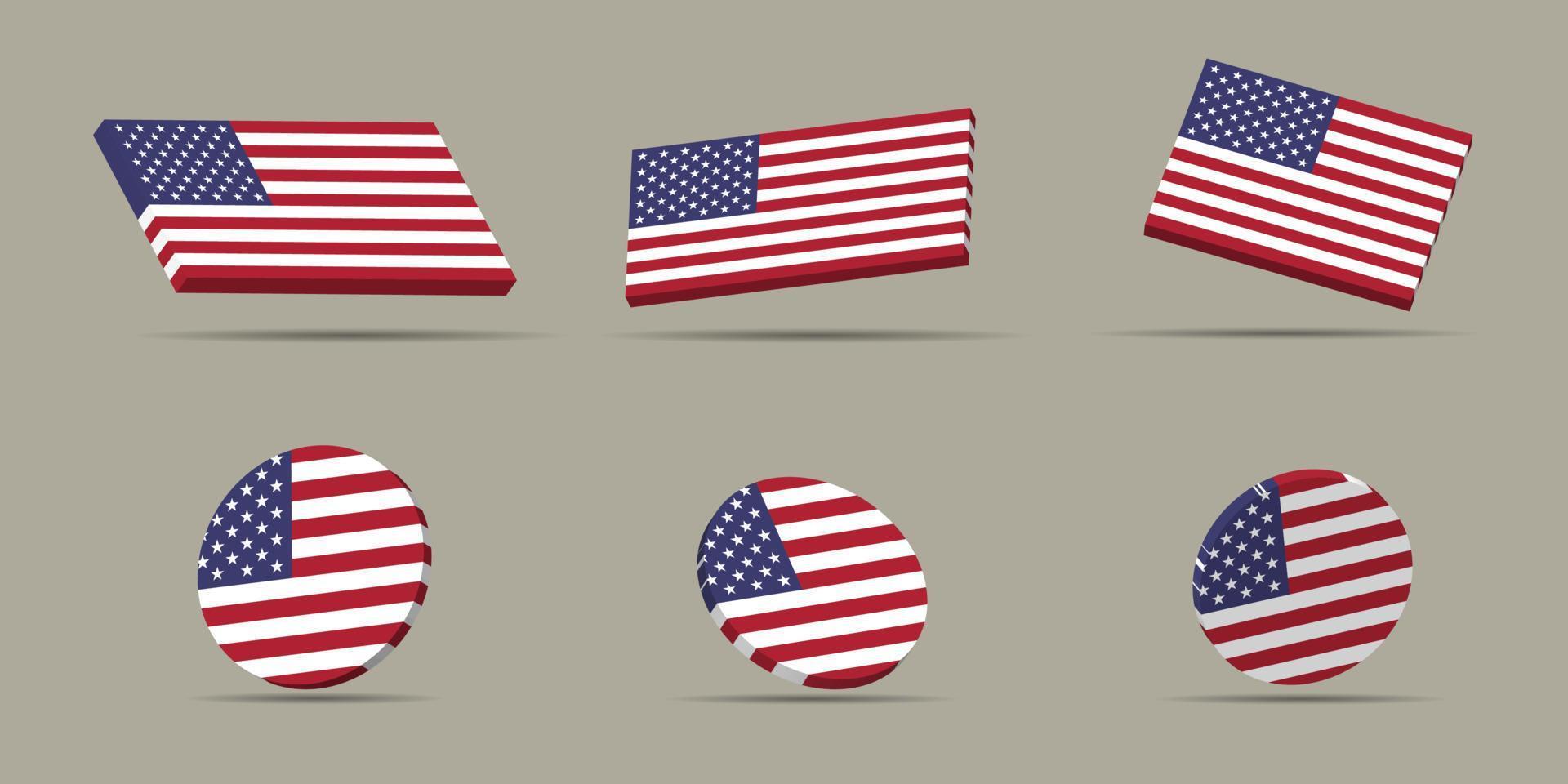 american flag 3d set symbol, icon, usa vector template