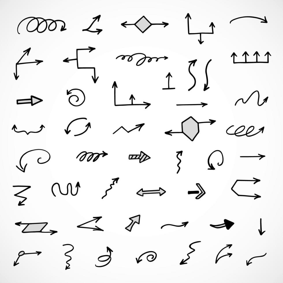 Vector set of hand drawn arrows, elements for presentation