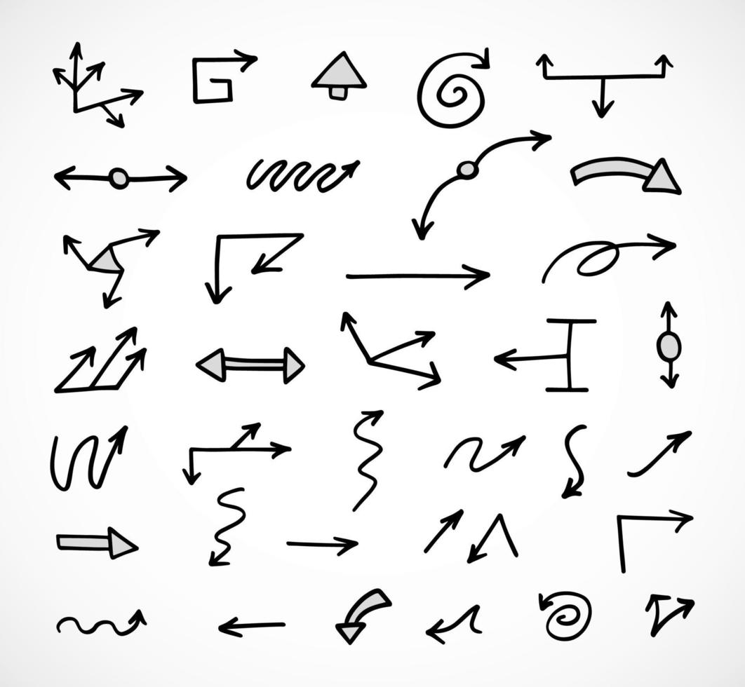 Vector set of hand drawn arrows, elements for presentation