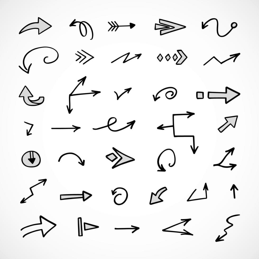 Vector set of hand drawn arrows, elements for presentation