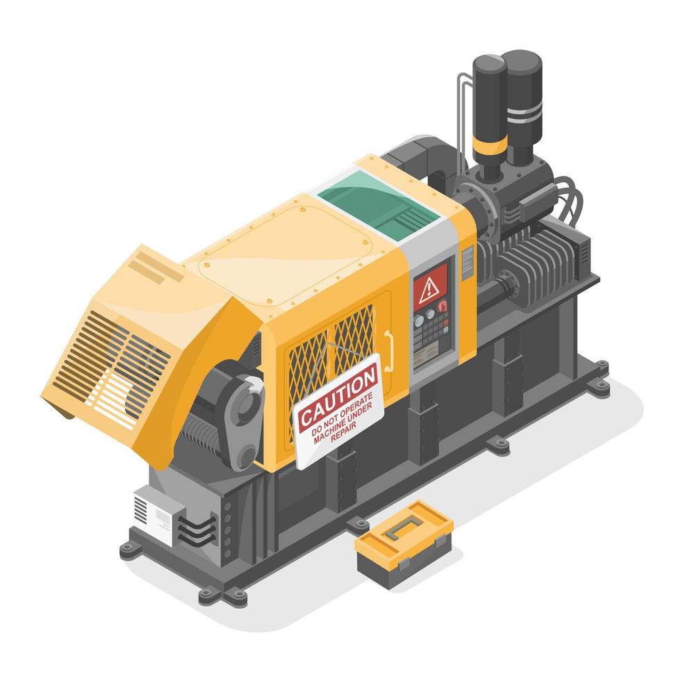 machine under repair Maintenance factory concept with plate isometric industrial production on white background isolated vector