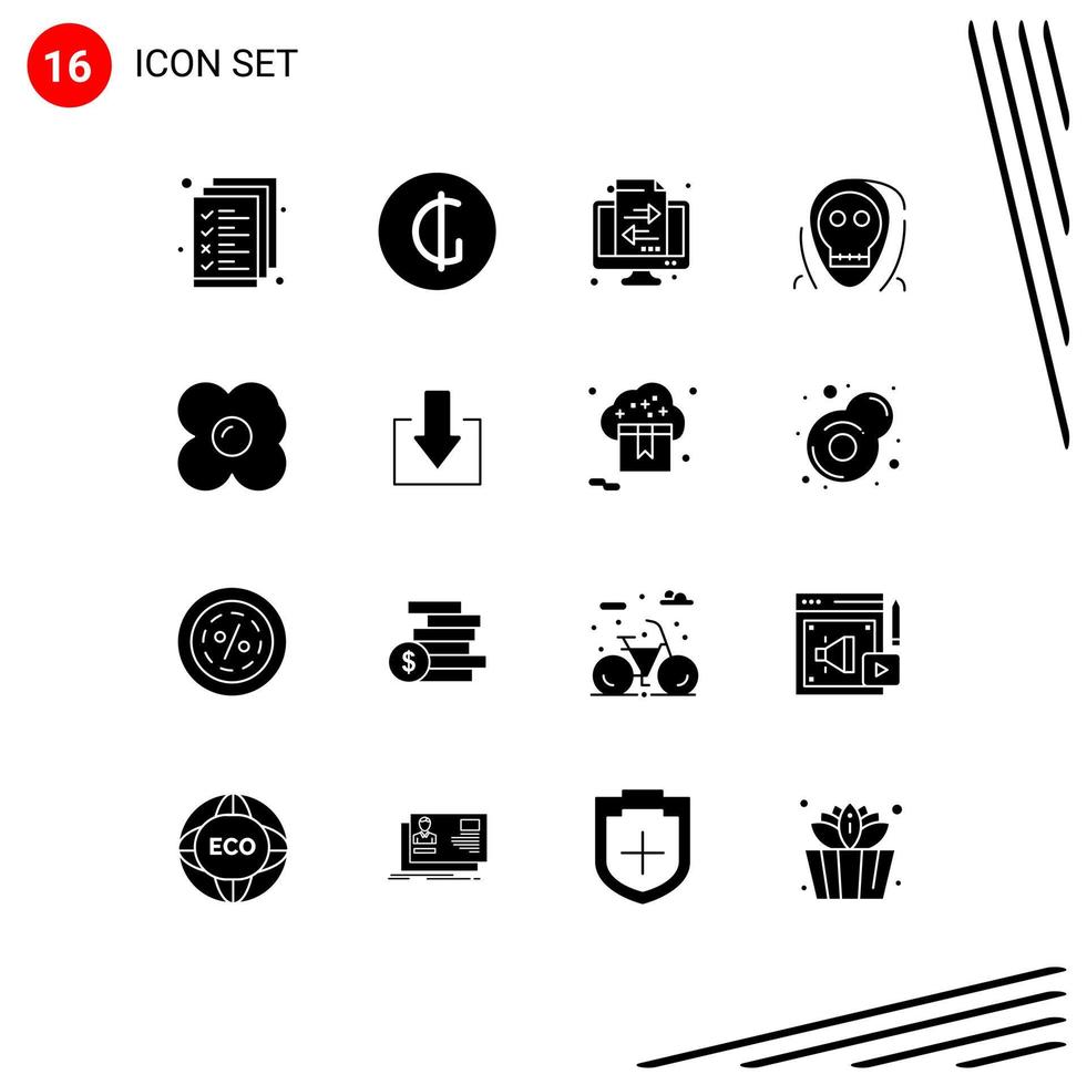 16 Thematic Vector Solid Glyphs and Editable Symbols of egg halloween banking evil dead Editable Vector Design Elements
