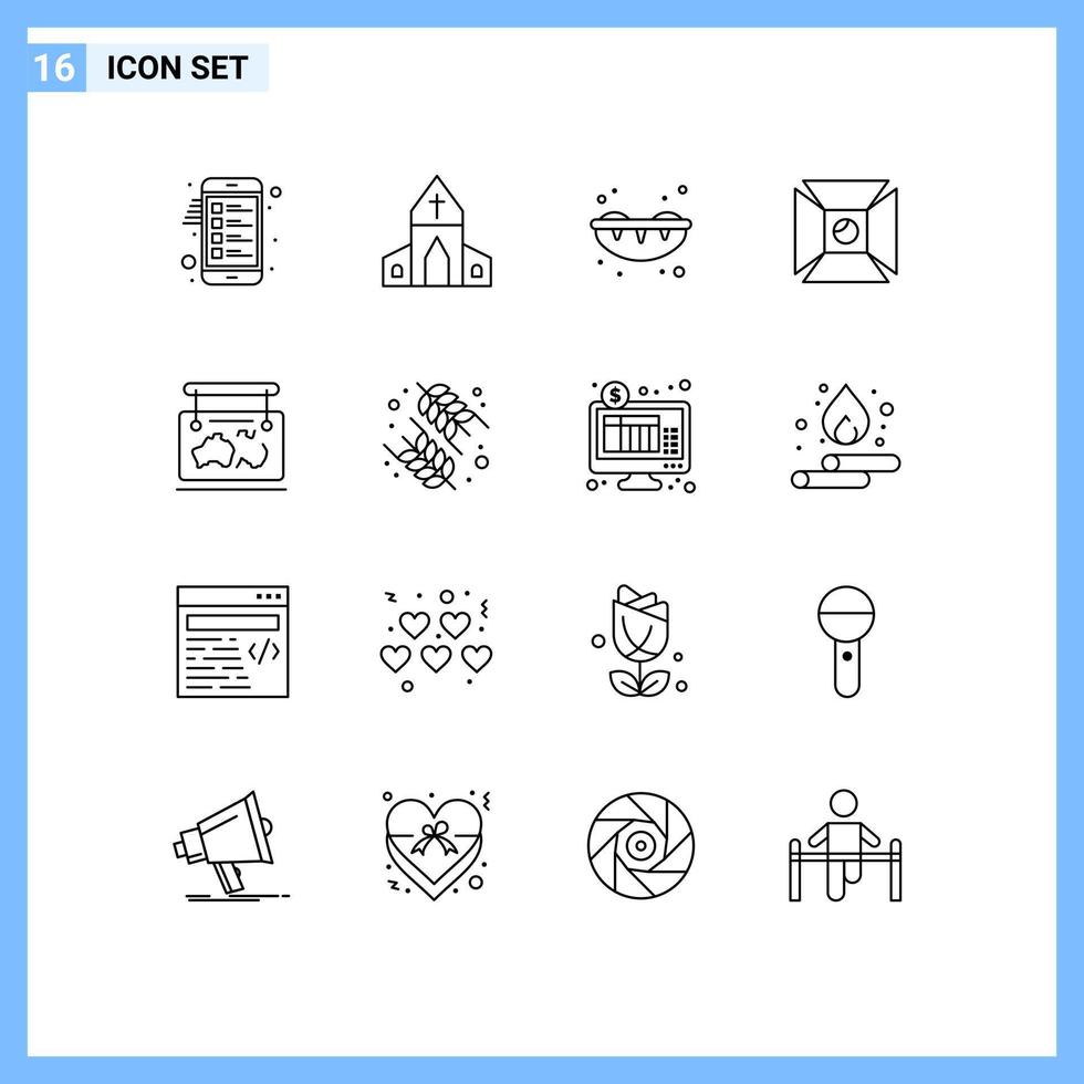 16 Outline concept for Websites Mobile and Apps location frame sushi shooting highlight Editable Vector Design Elements
