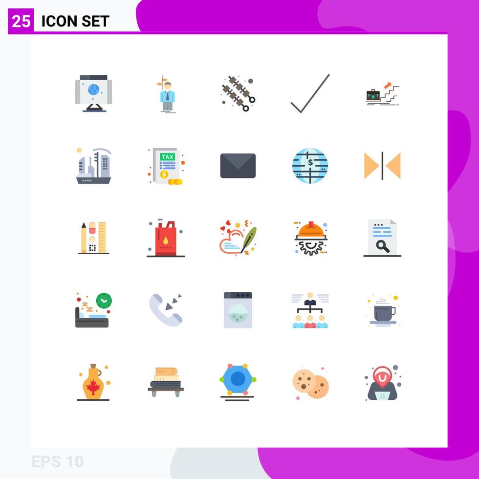 Group of 25 Modern Flat Colors Set for career growth direction tick check Editable Vector Design Elements