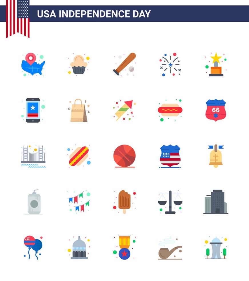 25 USA Flat Pack of Independence Day Signs and Symbols of usa fire celebration firework sports Editable USA Day Vector Design Elements