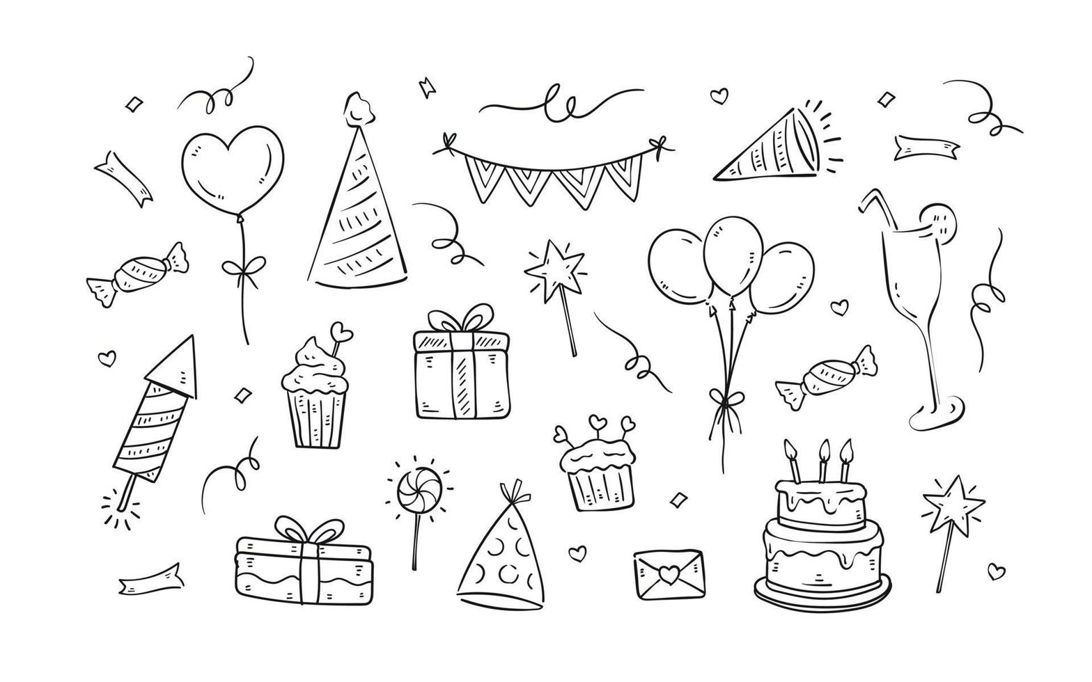 Set of Holiday party doodle elements vector