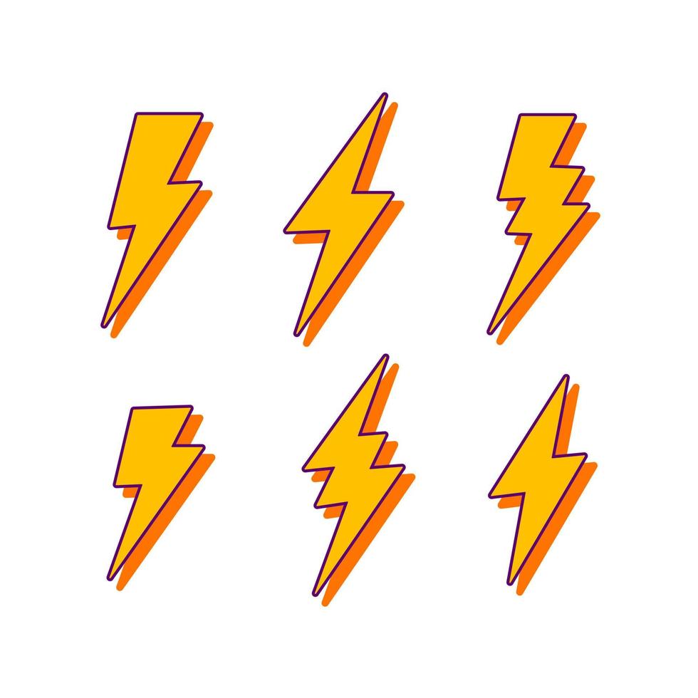 Set of thunder and bolt lightning icons. Vector illustration isolated on white background