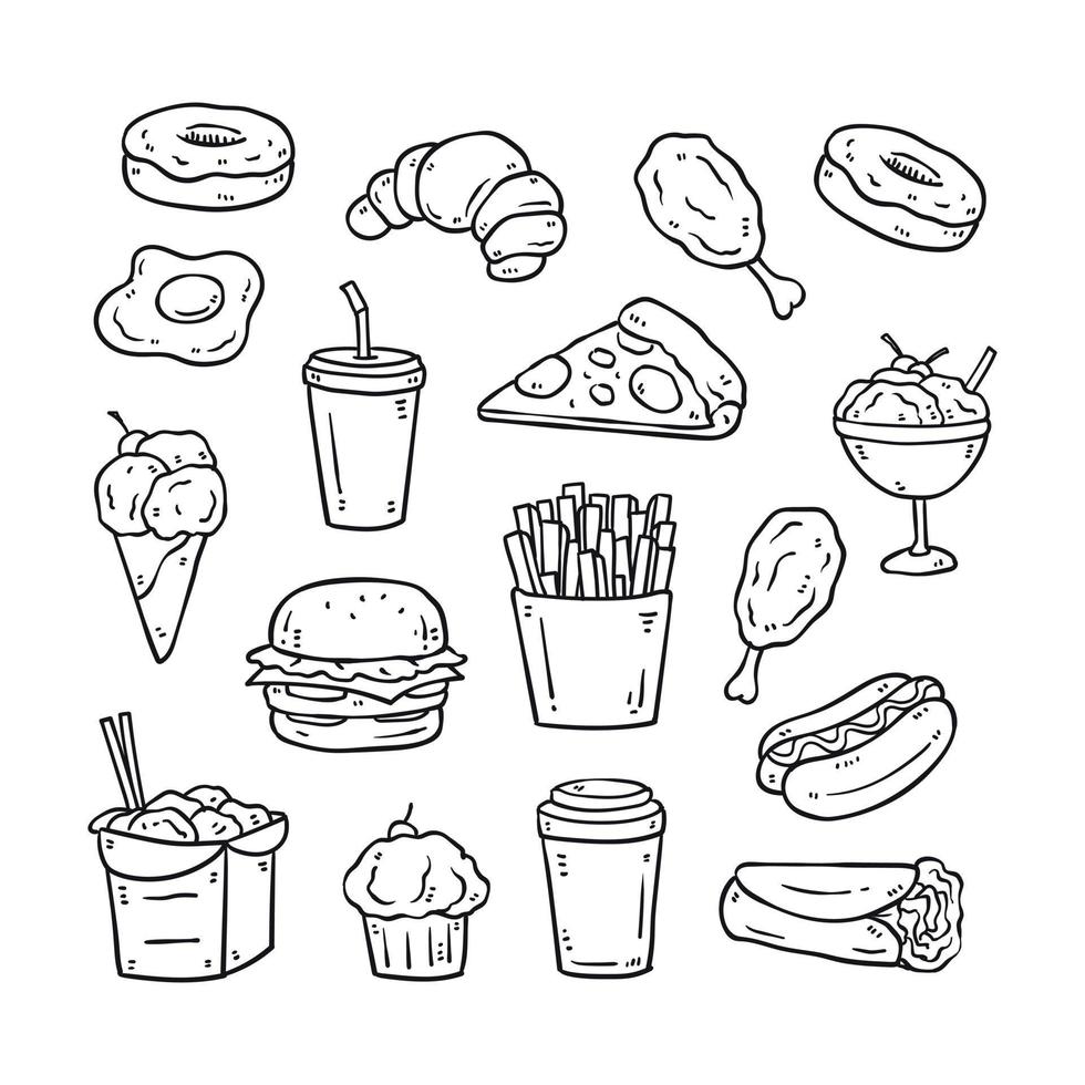 conjunto de ilustración de menú de comida rápida dibujada a mano vector