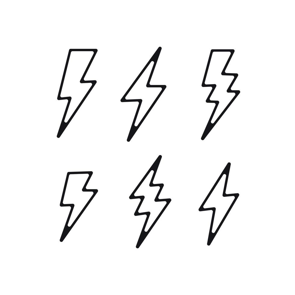 Set of thunder and bolt lightning icons. Vector illustration isolated on white background