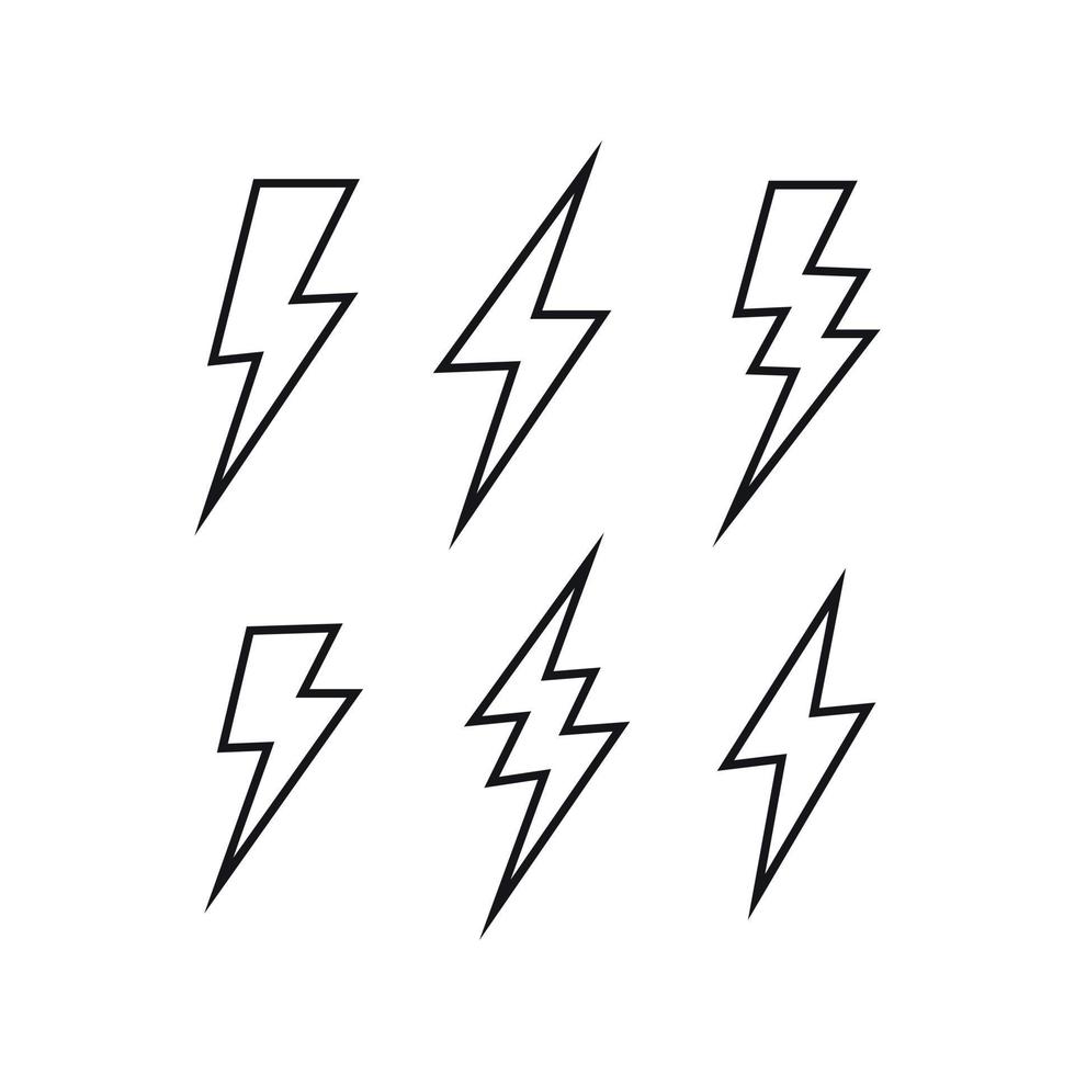 Set of thunder and bolt lightning icons. Vector illustration isolated on white background