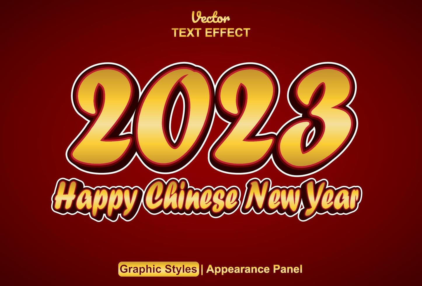 efecto de texto feliz año nuevo chino 2023 con estilo gráfico y editable. vector