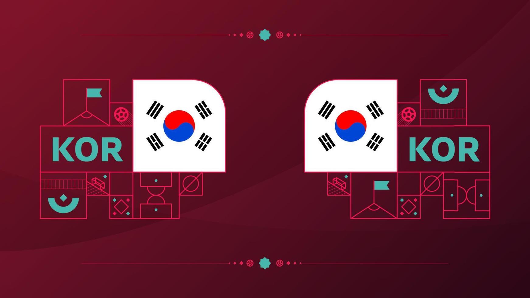 korea republic flag for 2022 football cup tournament. isolated National team flag with geometric elements for 2022 soccer or football Vector illustration