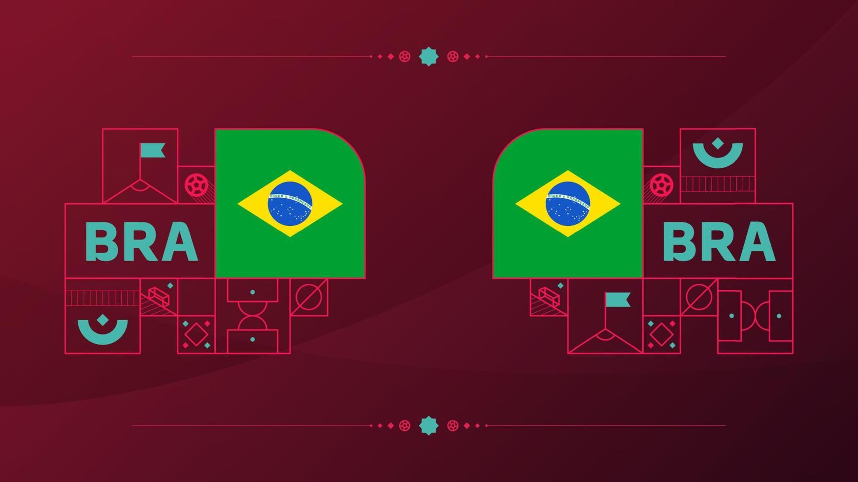 bandera de brasil para el torneo de copa de fútbol 2022. bandera del equipo nacional aislada con elementos geométricos para la ilustración de vector de fútbol o fútbol 2022