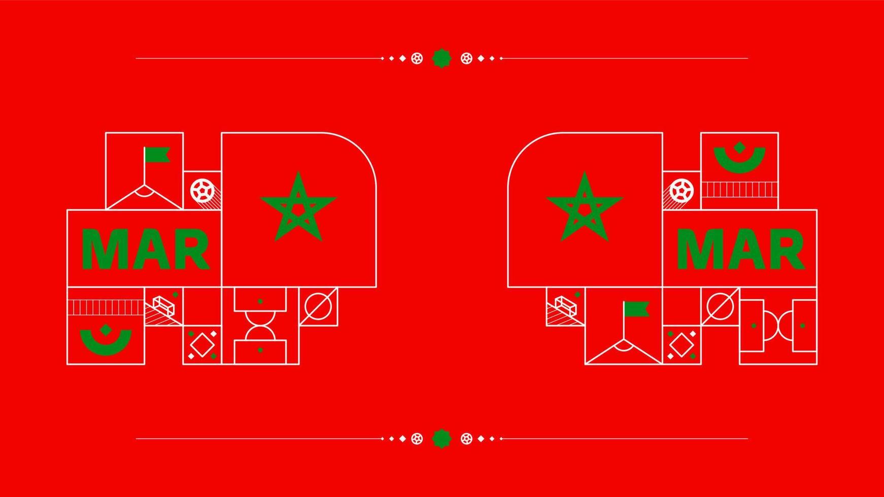 bandera de marruecos para el torneo de copa de fútbol 2022. bandera del equipo nacional aislada con elementos geométricos para la ilustración de vector de fútbol o fútbol 2022