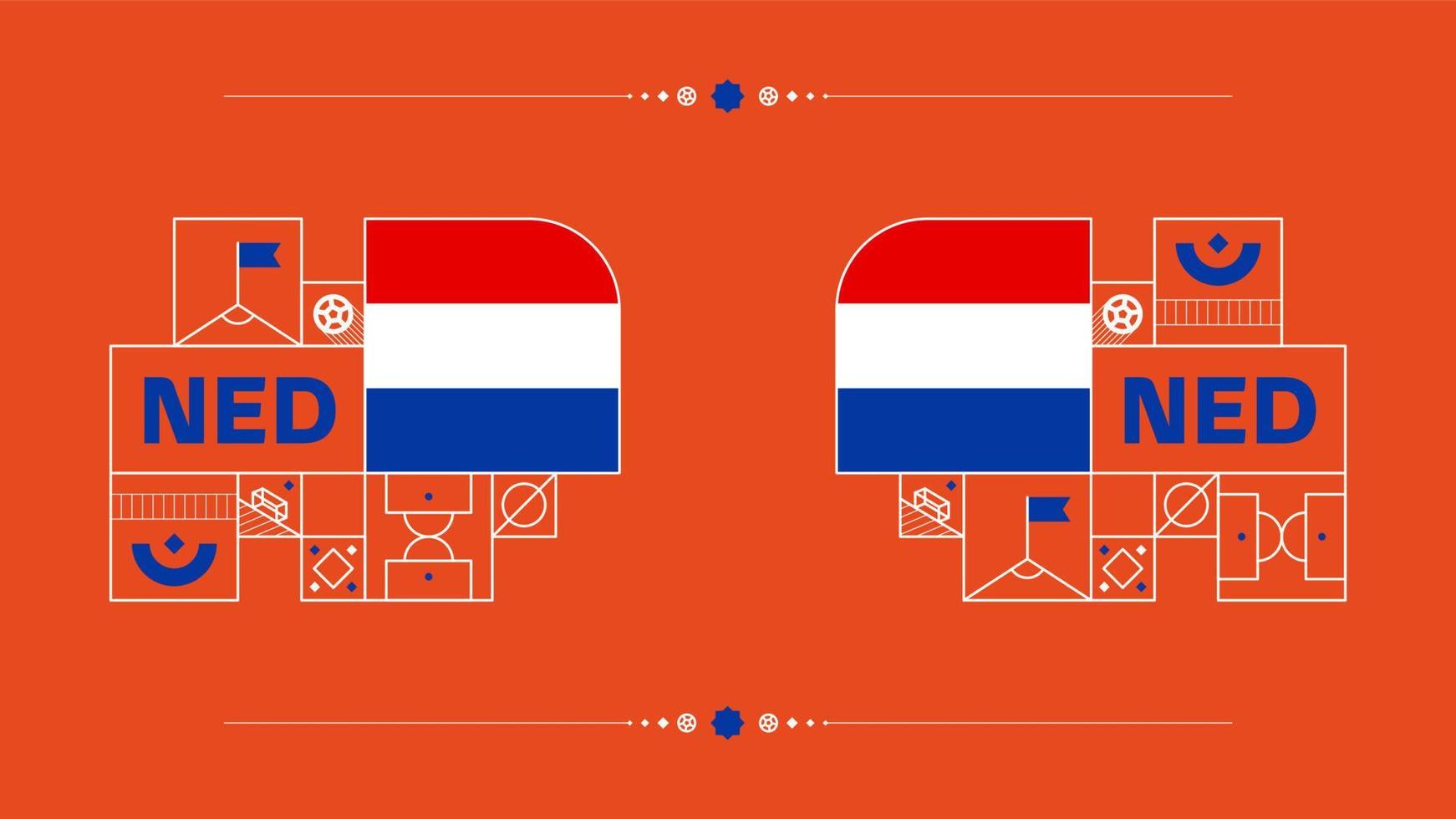 netherlands flag for 2022 football cup tournament. isolated National team flag with geometric elements for 2022 soccer or football Vector illustration