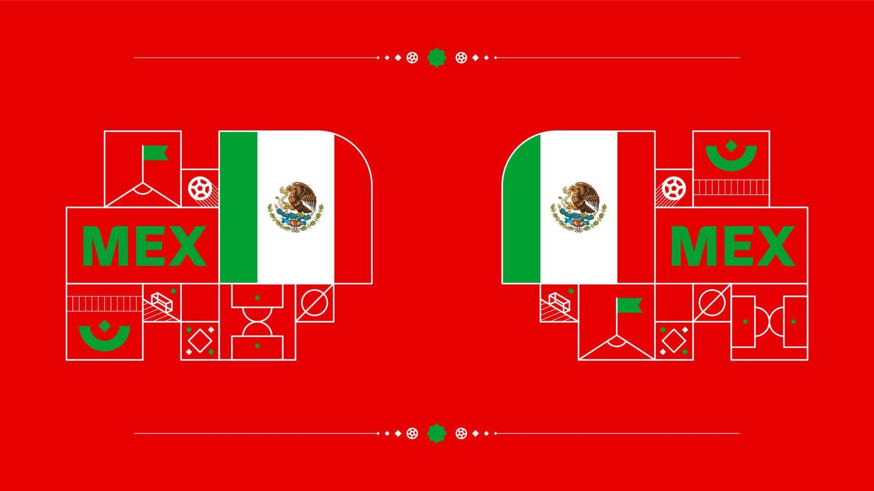 mexico flag for 2022 football cup tournament. isolated National team flag with geometric elements for 2022 soccer or football Vector illustration