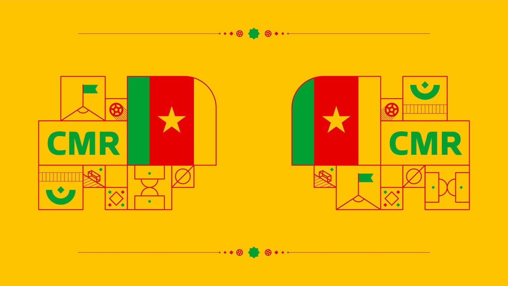 cameroon flag for 2022 football cup tournament. isolated National team flag with geometric elements for 2022 soccer or football Vector illustration