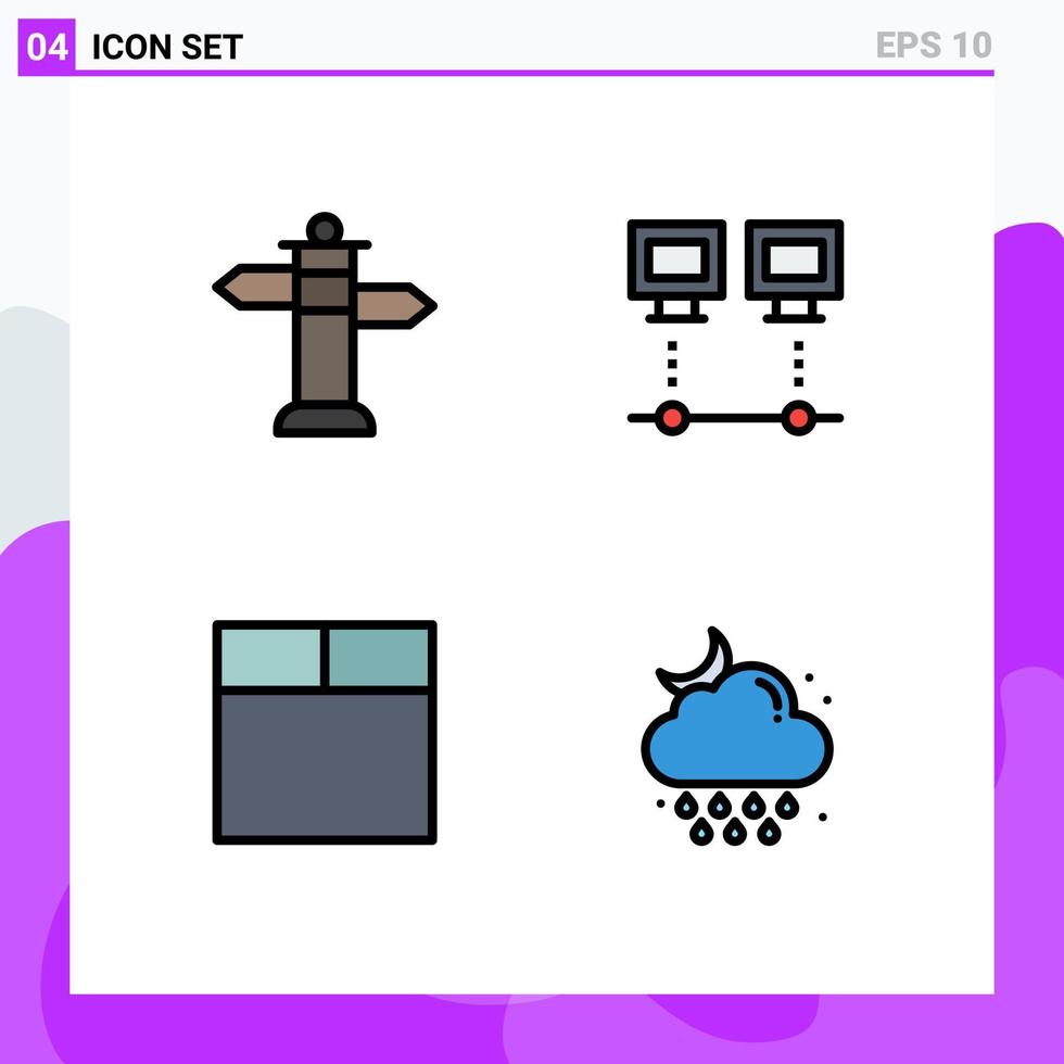 Universal Icon Symbols Group of 4 Modern Filledline Flat Colors of navigation wireframe computers net drop Editable Vector Design Elements