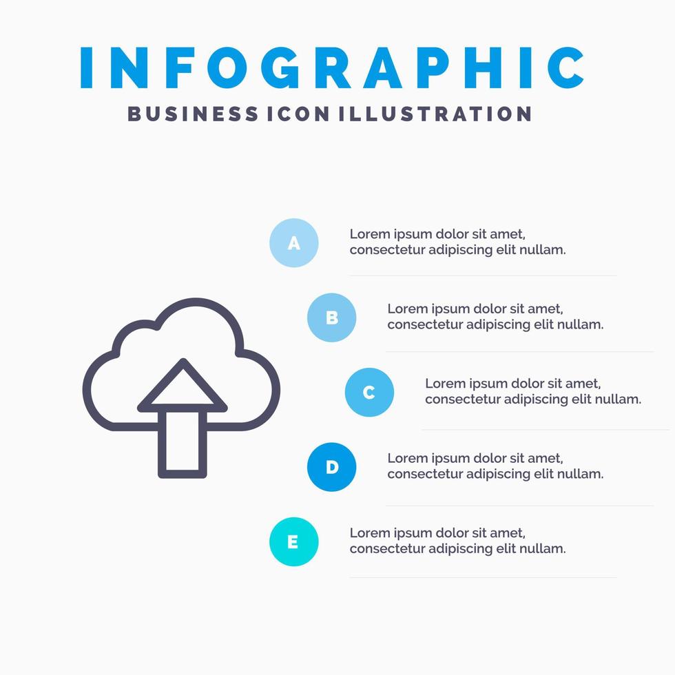 flecha cargar icono de línea de nube con 5 pasos presentación infografía fondo vector