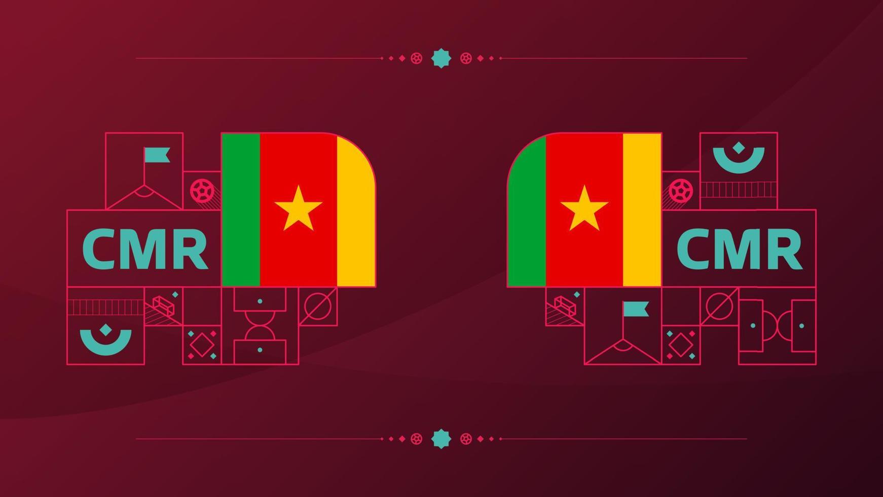 cameroon flag for 2022 football cup tournament. isolated National team flag with geometric elements for 2022 soccer or football Vector illustration