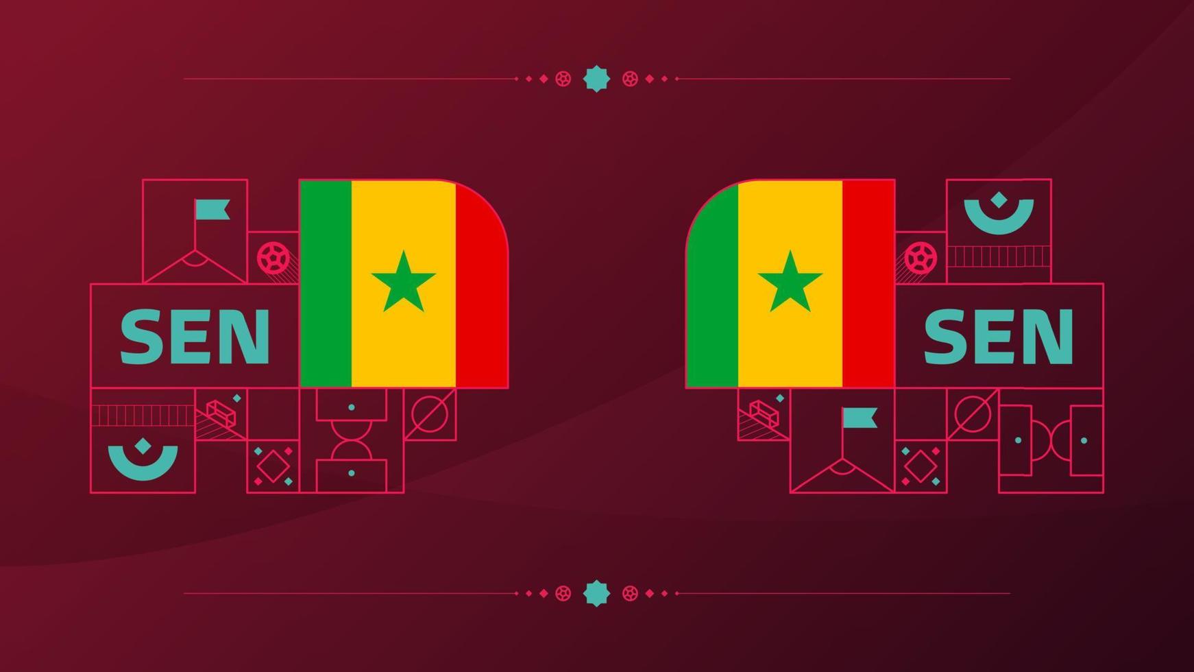 bandera de senegal para el torneo de copa de fútbol de 2022. bandera del equipo nacional aislada con elementos geométricos para la ilustración de vector de fútbol o fútbol 2022