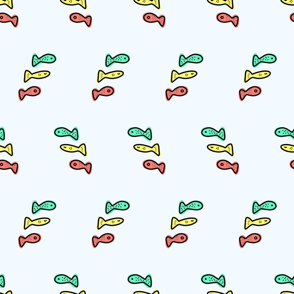 Drawn doodle fish pattern. Multi-colored fish on a pattern for fabrics, textiles, wrapping paper, wallpapers. Seamless vector pattern