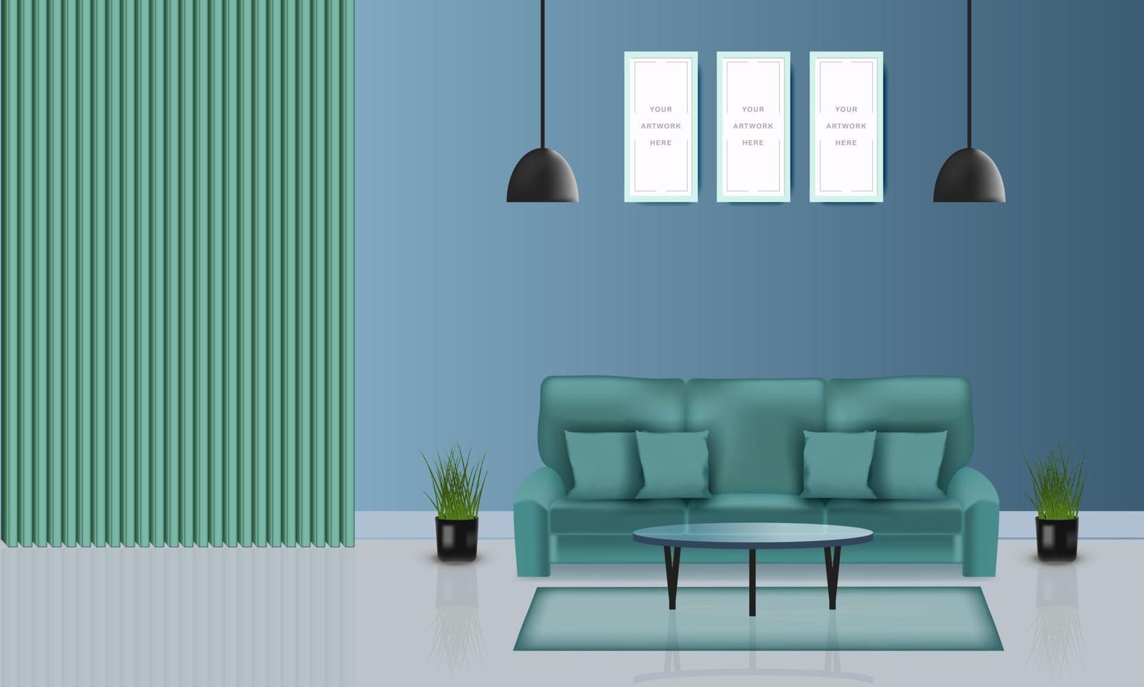 diseño de interiores de sala de estar moderna con diseño realista vector