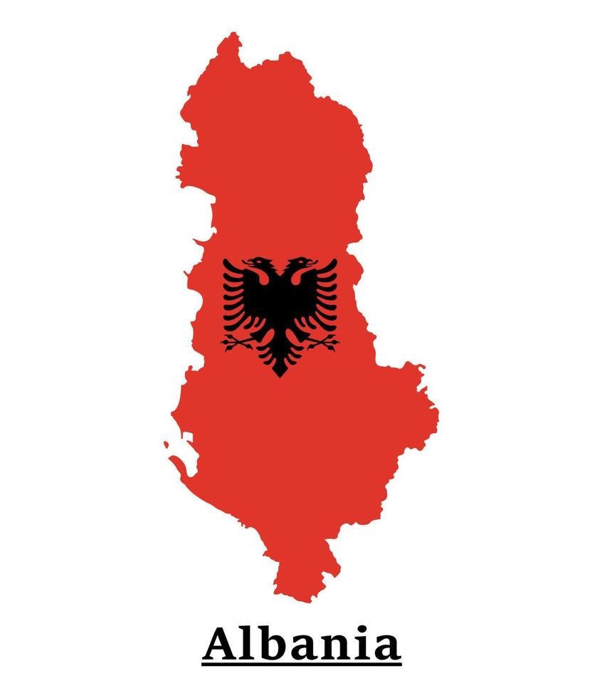 Albania National Flag Map Design, Illustration Of Albania Country Flag Inside The Map vector