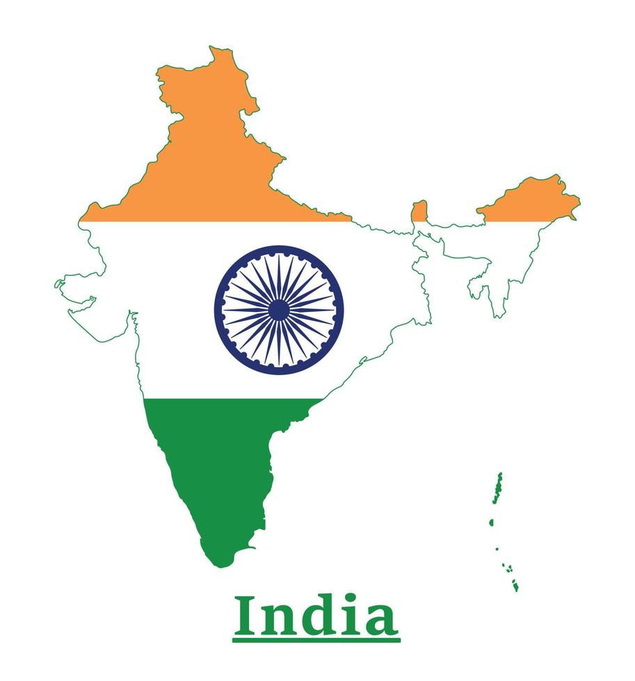 diseño del mapa de la bandera nacional de india, ilustración de la bandera del país de india dentro del mapa vector