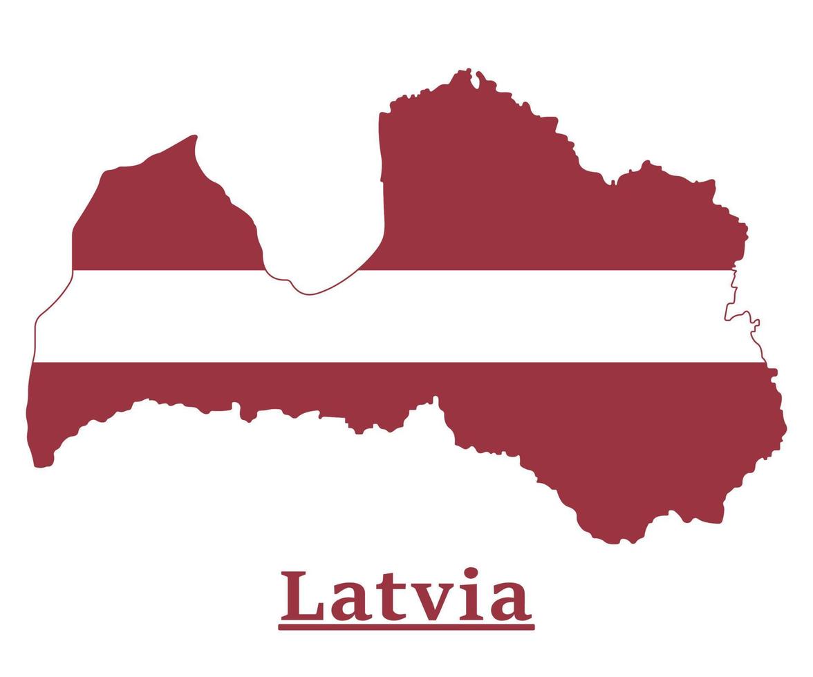 Latvia National Flag Map Design, Illustration Of Latvia Country Flag Inside The Map vector