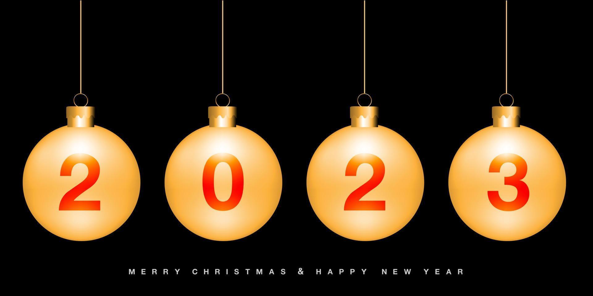 Merry Christmas and Happy New Year gold ball red number on black background design for holiday festival celebration background vector