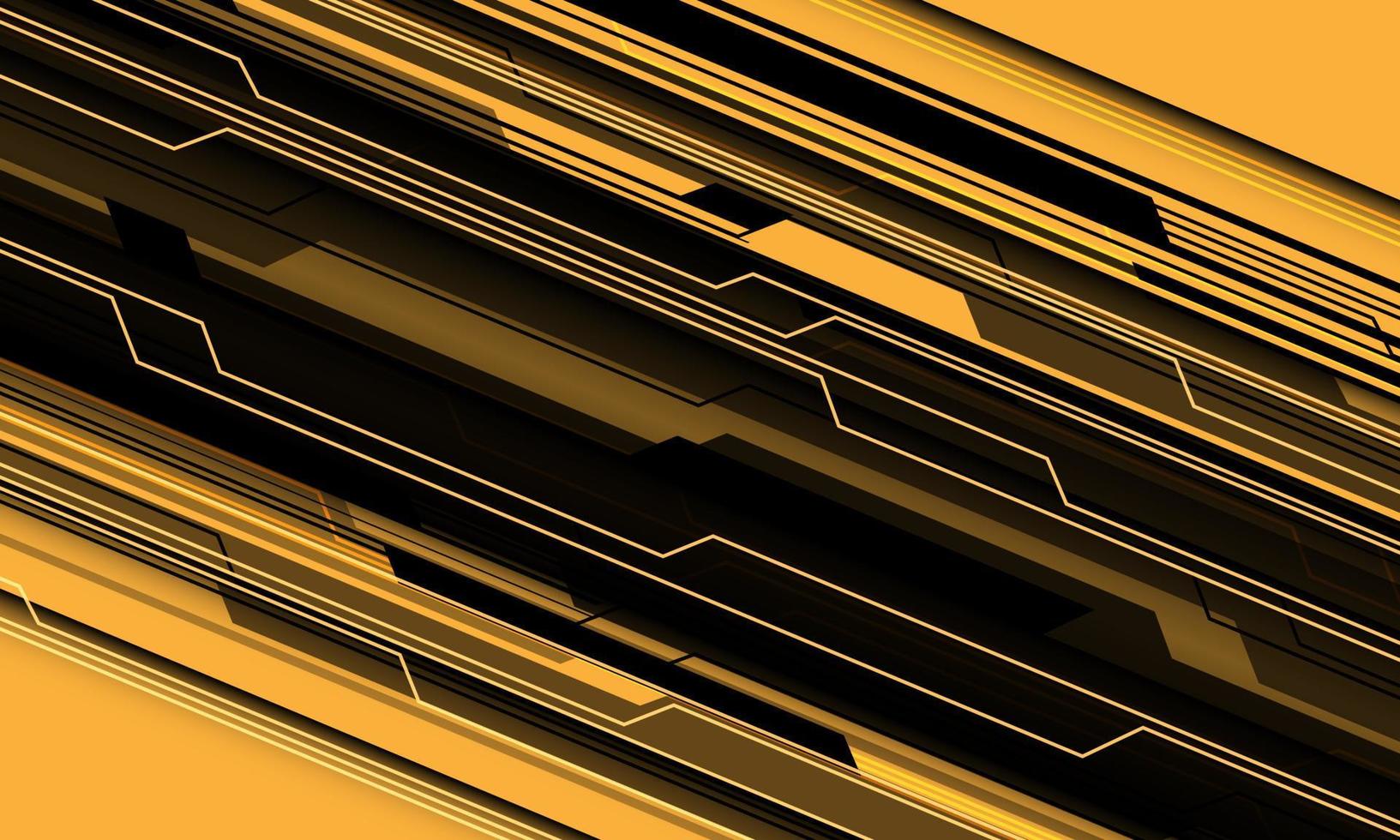 Abstract black line circuit cyber geometric slash dynamic on yellow design modern futuristic technology background vector