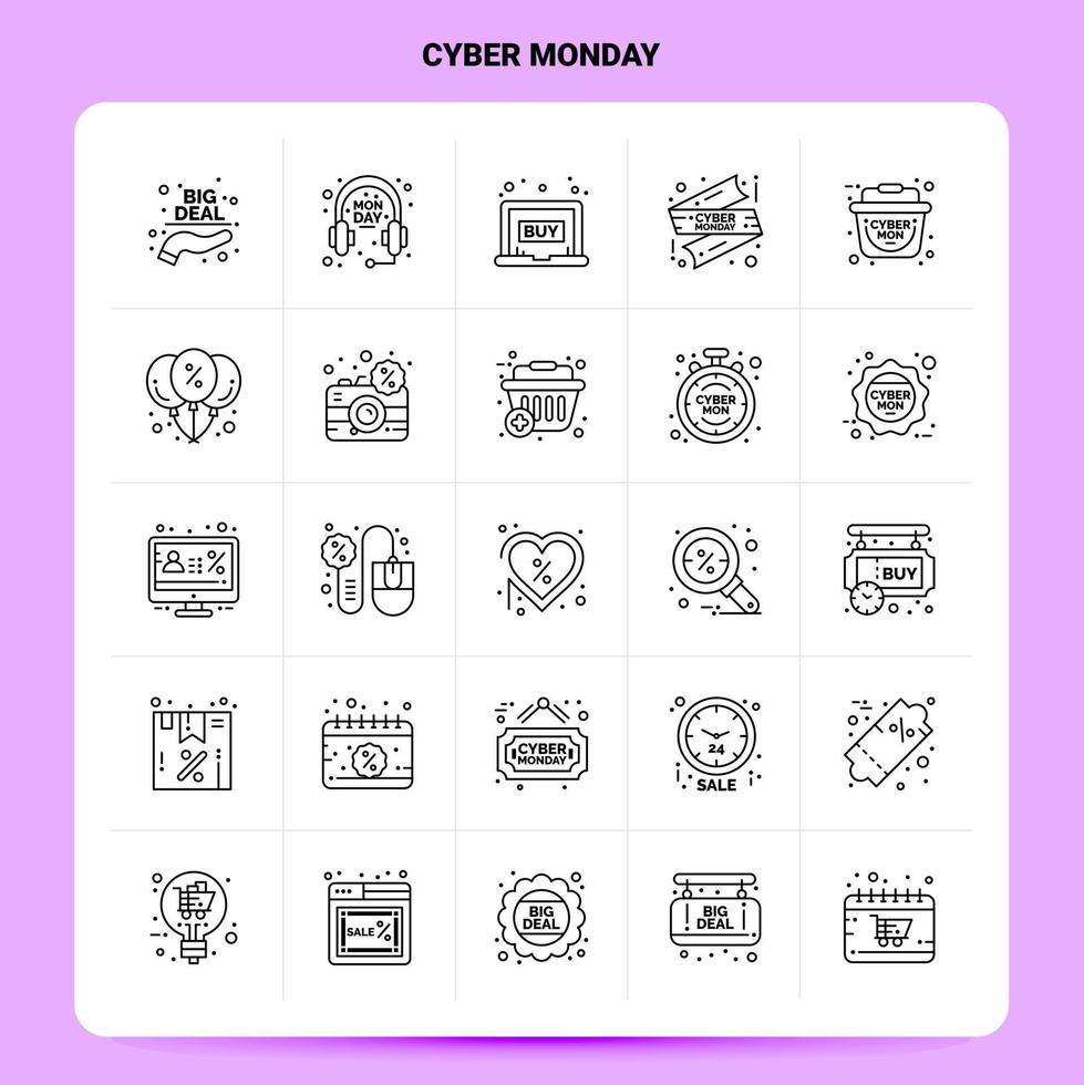 OutLine 25 Cyber Monday Icon set Vector Line Style Design Black Icons Set Linear pictogram pack Web and Mobile Business ideas design Vector Illustration