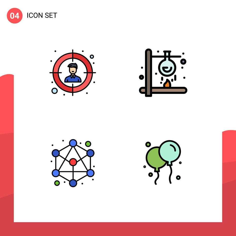 Universal Icon Symbols Group of 4 Modern Filledline Flat Colors of audience hierarchy chemical laboratory bloon Editable Vector Design Elements