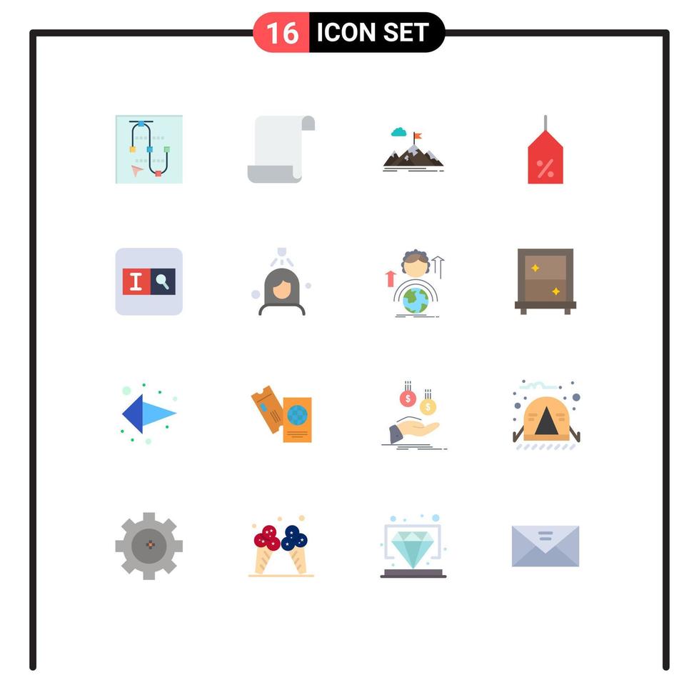 Pictogram Set of 16 Simple Flat Colors of logistic label aim tag mountains Editable Pack of Creative Vector Design Elements