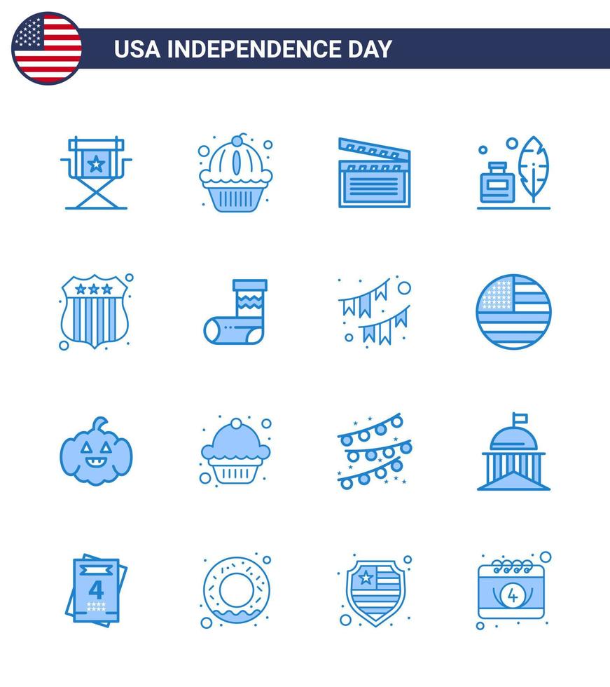 Stock Vector Icon Pack of American Day 16 Line Signs and Symbols for badge ink bottle cake feather usa Editable USA Day Vector Design Elements